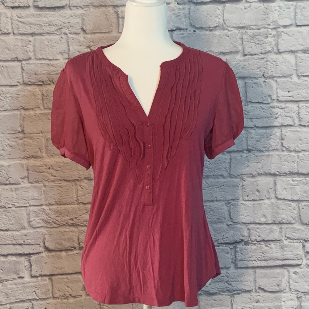 New York & Company pink ruffle top, size L